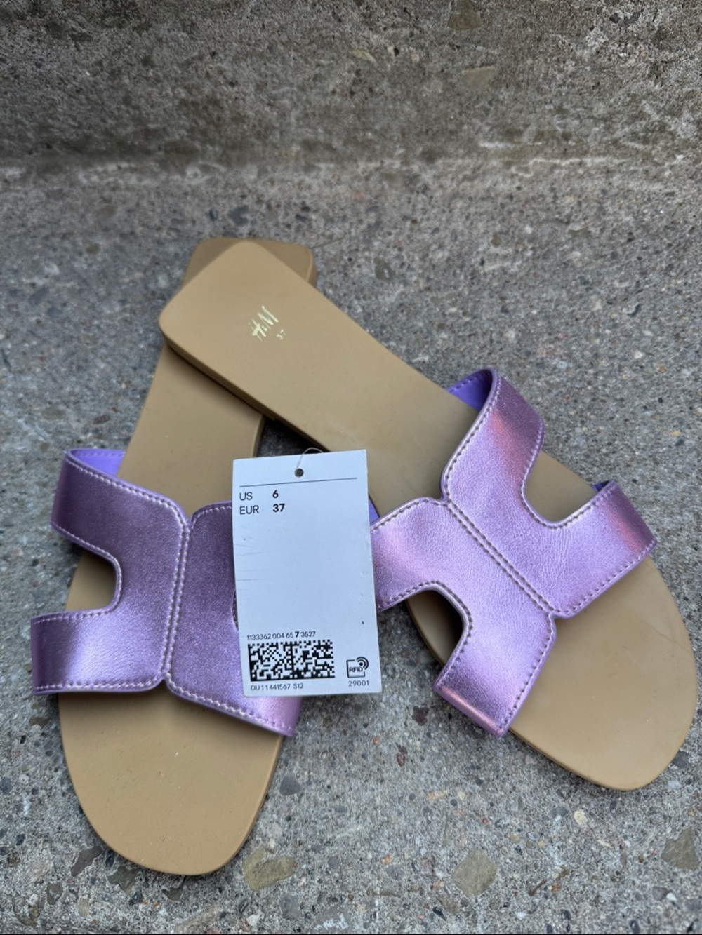 H&M Metallic Lilac Slide Sandals - Pinkish Purple